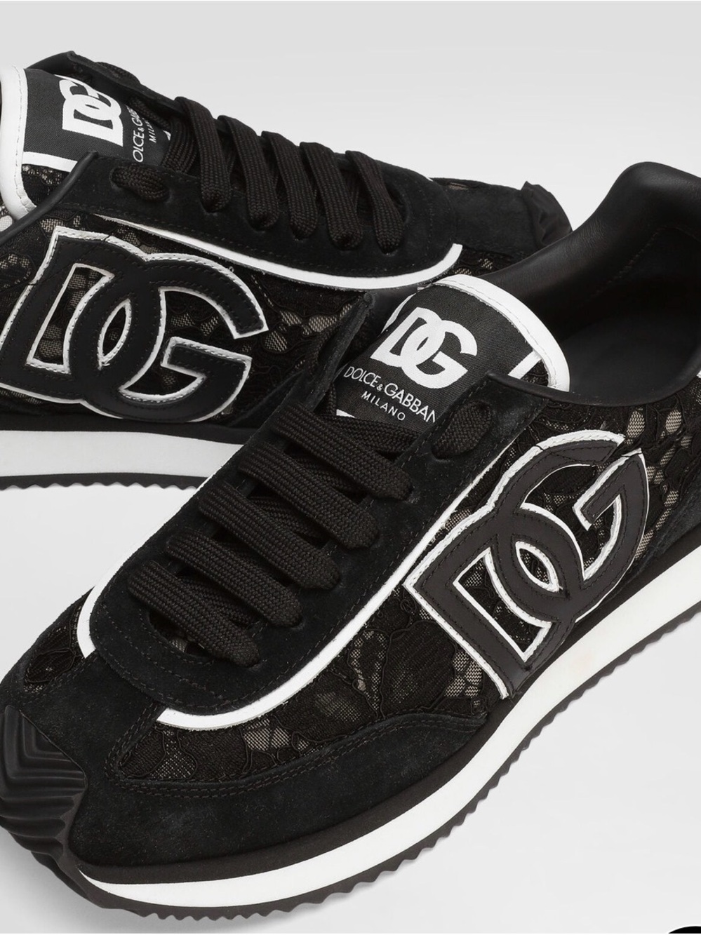 Dolce & Gabbana Black and White Lace Logo Runner Sneakers, Women’s, size38